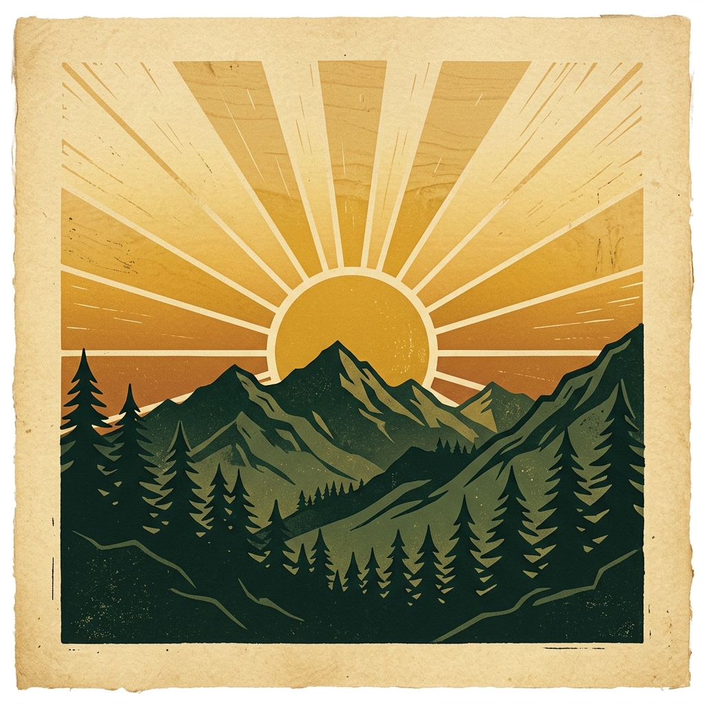 Sunbeams coming through Pacific Northwest forest canopy